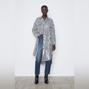 ZARA Limited Edition Sequin Houndstooth Overshirt Dress Jacket Size M